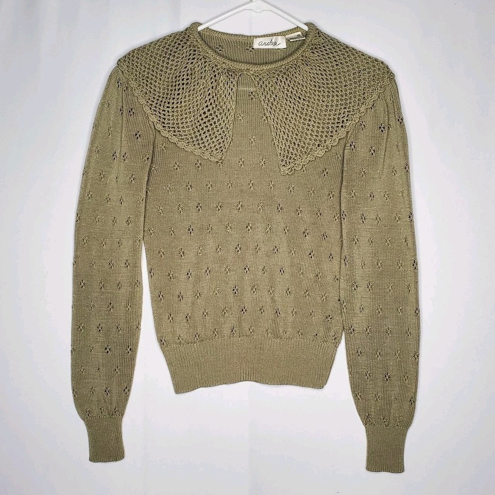 Ardee Vtg Sweater Women Medium Crochet Peter Pan Collar Feminine Cottagecore
